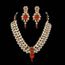 Goldpolish orange and white kundan set-2167