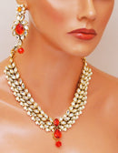 Goldpolish orange and white kundan set-2167