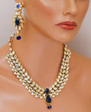 Goldpolish Deep blue and white kundan set-2168