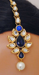 Goldpolish deep blue and white kundan set-2173