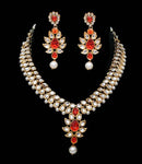 Goldpolish Orange and white kundan set-2174