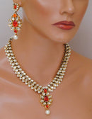 Goldpolish Orange and white kundan set-2174