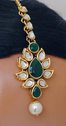Goldpolish emerald green and white kundan set-2175