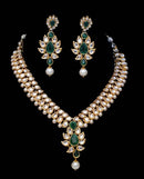 Goldpolish emerald green and white kundan set-2175