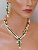 Goldpolish emerald green and white kundan set-2175