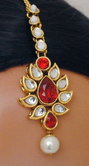 Goldpolish red and white kundan set-2177