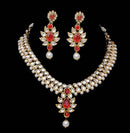 Goldpolish red and white kundan set-2177