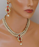Goldpolish red and white kundan set-2177