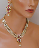Goldpolish purple and white kundan set-2178