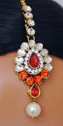 Goldpolish orange and white kundan set-2181