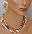 Goldpolish orange and white kundan set-2181