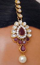 Goldpolish deep ruby and white kundan set-2182