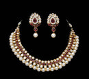 Goldpolish deep ruby and white kundan set-2182