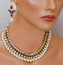 Goldpolish deep ruby and white kundan set-2182