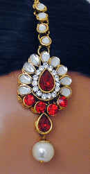 Goldpolish red and white kundan set-2183