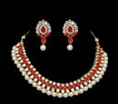 Goldpolish red and white kundan set-2183