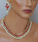 Goldpolish red and white kundan set-2183
