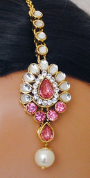 Goldpolish pink and white kundan set-2184