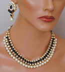 Goldpolish black and white kundan set-2185