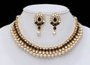 Goldpolish black and white kundan set-2185