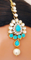 Goldpolish firozi and white kundan set-2187