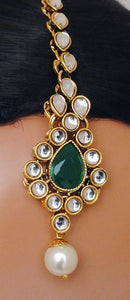 Goldpolish emerald green and white kundan set-2190