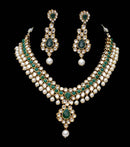 Goldpolish emerald green and white kundan set-2190
