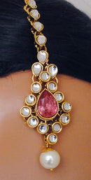Goldpolish pink and white kundan set-2191