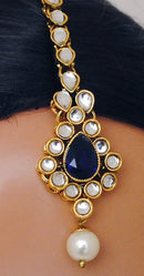 Goldpolish Deep blue and white kundan set-2192