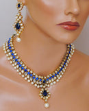 Goldpolish Deep blue and white kundan set-2192