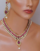Goldpolish fusicha pink and white kundan set-2194