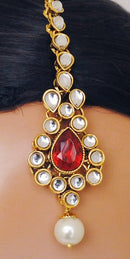 Goldpolish red and white kundan set-2195