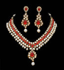 Goldpolish red and white kundan set-2195