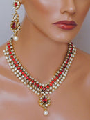 Goldpolish red and white kundan set-2195