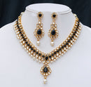 Goldpolish black and white kundan set-2196