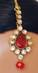 Goldpolish red and white kundan set-2200