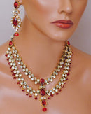 Goldpolish red and white kundan set-2200
