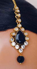 Goldpolish black and white kundan set-2203