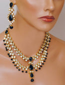 Goldpolish black and white kundan set-2203