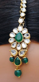 Goldpolish emerald green and white kundan set-2205