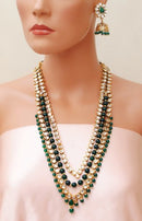 Goldpolish emerald green and white kundan set-2205