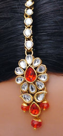 Goldpolish orange and white kundan set-2207
