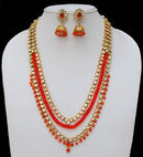 Goldpolish orange and white kundan set-2207