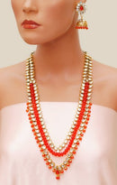 Goldpolish orange and white kundan set-2207