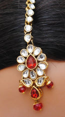 Goldpolish red and white kundan set-2209