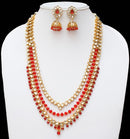 Goldpolish red and white kundan set-2209