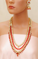 Goldpolish red and white kundan set-2209