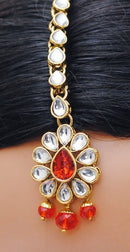 Goldpolish orange and white kundan set-2210