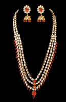 Goldpolish orange and white kundan set-2210