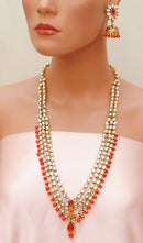 Goldpolish orange and white kundan set-2210
